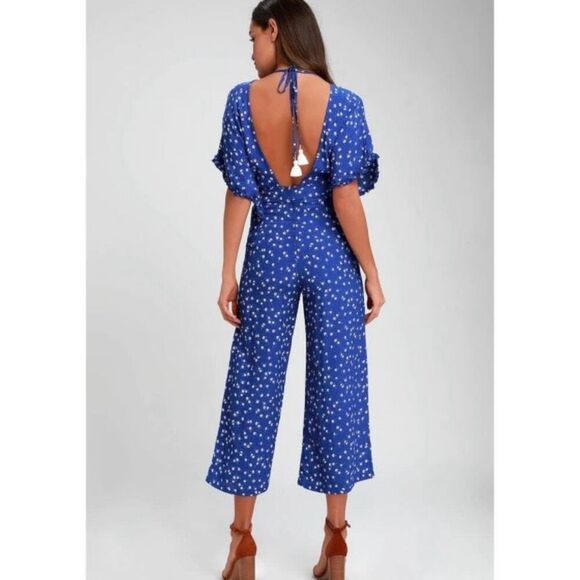 FAITHFULL THE BRAND | La Villa Blue Floral Print Wide-Leg Jumpsuit | Size 6 - Picture 3 of 13